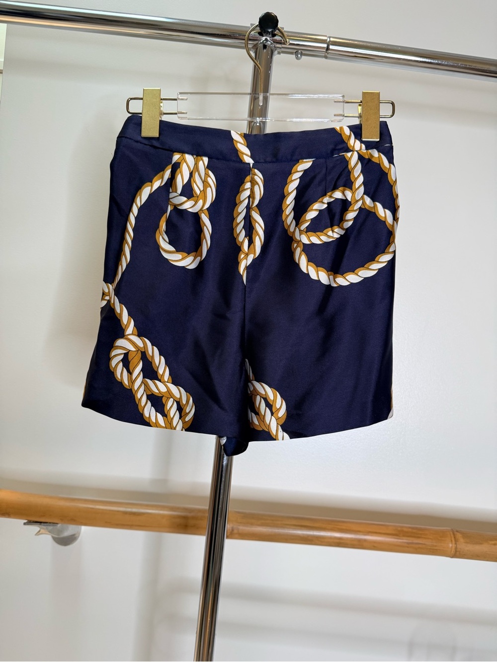 Zara Navy Rope Print High-Waisted Pleated Shorts XS - Picture 4 of 4